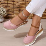 Naiste Colorblock platvormiga sandaalid pahkluu pandla rihm Mugavad Slingback kingad Mitmek&uuml;lgsed kinnise varbaga kiilukingad 39 roosa