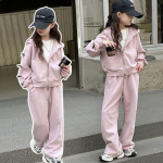 Girls' Korean-Style Bow Sportswear Set: Hooded Jacket & Trousers for Children - Perfect for Spring & Autumn 140 cm