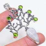 Natural Moonstone, Peridot 925 Sterling Silver Jewelry Pendant 2.96 h8c22