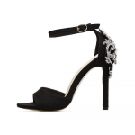 Rhinestone Stiletto Daam Seksikas Kristall Peened Kontsad Sandaalid Kingad Avatud Varvas Suvine Peokleit Pumbad Kingad Must 6