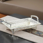 1 tk K&otilde;rgekvaliteediline Euroopa stiilis Kuldne kuldne H&otilde;beplaat Metallist Puuvilja suhkru Serveerimisalus Disain KTV hotelli Taldrik Korv Pulmapeo n&otilde;ud 30x 18CM kuld