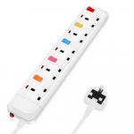 Melery pikendusjuhe liigpingekaitsega, UK pistikupesa adapter, 2m pikendusjuhe, 4 pesa/v&auml;ljundit, 2 USB-porti, paigaldatav, individuaalselt l&uuml;litatav UK PLUG OUTLETS