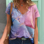 Gradient Water Drop 3D Prinditud T-s&auml;rgid Naiste V-kaelusega T-s&auml;rk l&uuml;hikeste varrukatega Y2k Top Harajuku t&auml;navar&otilde;ivad, suured triibulised t&uuml;drukute r&otilde;ivad S