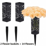 14 tk kollaseid nelgikujulisi kalmistulilli koos 2 tk korduvkasutatavate lillekorvidega. Elegantsed aiakaunistused kalmistu kaunistamiseks. 2 Flower baskets +14 flowers