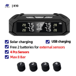 TPMS rehvir&otilde;hu j&auml;lgimine 6 v&auml;lise anduriga LCD-ekraaniga, aku vahetatava rehvitemperatuuri alarms&uuml;steemiga, auto rehvir&otilde;hu j&auml;lgimine K10- 4 Sensors