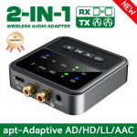 aptX-Adaptive AD/HD/LL AAC 2 &uuml;hes Bluetooth heliedastaja vastuv&otilde;tja 3,5 mm AUX RCA stereo HiFi muusika juhtmevaba adapter mikrofoniga must