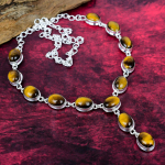 Tiger's Eye 925 t&auml;is sterlingh&otilde;bedast kaelakee reguleeritav, kettkaelakee k&auml;sitsi valmistatud kalliskivi, kingitus emale antiikehted