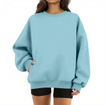 Naiste &uuml;mara kaelusega topid puuvillased naiste vabaaja moe pikkade varrukatega, taskulise O-kaelusega pullover top pluus S
