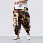 Ethnic style print - Casual wide-leg pants, men's loose casual pants XL kohv
