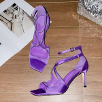 Mood Liyke Suvemood Pahkluu Kate Rihm Naistele 7CM Gladiaator Sandaalid Elegantne Ruudukujuline Avatud Varvas Roosa K&otilde;rged Kontsad Pulmapeo Kingad 34 lilla