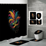 4TK Du&scaron;ikardinakomplektid Du&scaron;ikardina ja Vaipadega WC-kaane Vaip U-kujuline Matt ja Vannimatt Vannitoakomplekt 12 Konksuga One Size