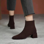 2024. aasta s&uuml;gistalvised naiste saapad ruudukujulise ninaga paksu kontsaga naiste kingad talveplatvormile pluss sametise terava ninaga kandiline plokkkonts 35