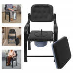 PU Heavy Duty Bedside Commode for Elderly Adults,Black 56*49 cm Assembly Required Floorstanding Seat Cushion 3cm for Hemorrhoid must