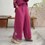 L&uuml;hikesed P&uuml;ksid Suvel Uus Stiil Tikitud Laiad Sirged Toruga Kirjanduslik Retro Etniline L&otilde;tv Mitmek&uuml;lgne Kitsas Vabaaja P&uuml;ksid 6XL pink