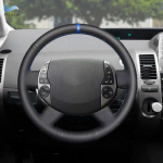 For Toyota Prius 20 XW20 2004 2005 2006 2007 2008 2009 Hand-stitched Car Steering Wheel Cover Trim Black Leather with blue