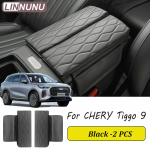 LINNUNU Car center console armrest box raised leather pad cover For Chery Chirey Tiggo 9 pro Car interior accessories 2025 2024 Black-2PCS