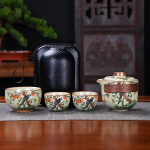 Ru Kiln Reisi teekomplekt Komplekt Vintage teet&ouml;&ouml;riistade komplekt 1 teekann 3 tassi teekeetja Korraldaja Kaasaskantav piknikukott Tarvikud Kaunistused