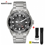 NORTH EDGE TRITON-TI Titaan Roostevaba Teras P&auml;ikeseenergial t&ouml;&ouml;tav Sukeldumiskell Luksuslikud Kvartsikellad Meestele 300M Veekindel 180 P&auml;eva Toide
