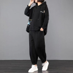 Dressipluuside P&uuml;ksikomplektid Vabaaja Tr&uuml;kiga Kevadised Dressipluusid Kapuutsiga Haremi Baggy Jogger Sweatpants Kost&uuml;&uuml;mid Korea R&otilde;ivad 2XL must