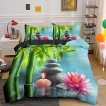 Zen Kivi Roheline Bambus Tekikoti Komplekt Loodus Vee Prindiga Voodipesu Komplekt Queen King Suurus Magamistoa Dekoratiivne Tekikate 2/3 tk EU Single(135*200cm)3pcs