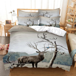 3D Kaelkirjak Hirv Voodipesu Puuvillane Voodipesukomplekt T&auml;iskasvanute Tekikoti Komplektid &Uuml;heinimese Kahekohaline Queen King Magamistoa Tekikott Housse De Couette EU Single(135*200cm)3pcs gray