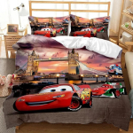 Lightning McQueen voodipesukomplektid, Kartoonautod pehme tekikate, Poiste laste voodipesu voodilina kingitus, Autode teemaline mugav tekikate 135*200cm Eu-Single