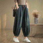 Retro Suur Suurus Kulutatud Denim Teksad Naiste S&uuml;gis Elastse V&ouml;&ouml;kohaga Salendavad Haremip&uuml;ksid Vabad Mitmek&uuml;lgsed &Uuml;heksa Punkti P&uuml;ksid 2XL