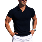Meeste lihase V-kaelusega polos&auml;rgid Slim Fit l&uuml;hikeste varrukatega golfi T-s&auml;rgid, soonikkoes, pehmed t-s&auml;rgid, suvine kraega pullover meestele hingavad T-s&auml;rgid 2XL must