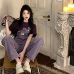 Naiste retro lillad laia s&auml;&auml;rega teksa kombinesoonid - Vabaaja suvine stiil 2XL lilla