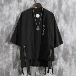 Suvine meeste haori kardigan kimonos&auml;rk Samurai jaapani r&otilde;ivad hommikumantlid lahtised Obi meeste yukata jope T&auml;navar&otilde;ivad Aasia riided M must