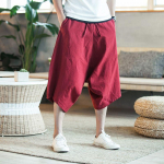 Meeste Harajuku Haremip&uuml;ksid Meeste Suvised Puuvillased Linased Jooksjap&uuml;ksid Mehelik Vintage Hiina Stiilis &Uuml;hev&auml;rvilised S&auml;&auml;repikkused P&uuml;ksid M punane