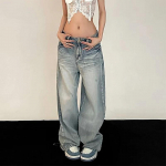 Y2K Retro Baggy Teksad Naiste Vintage t&auml;navar&otilde;ivad Suured teksap&uuml;ksid Kitsad Hipi sirged laia s&auml;&auml;rega p&uuml;ksid Korea stiilis S sinine