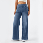 Vabaajakad Laiad teksap&uuml;ksid Naiste Elastne V&ouml;&ouml;koht Lai Jalg Elegantne Kitsa L&otilde;ikega Denim P&uuml;ksid Ameerika Retro Denim Palazzo P&uuml;ksid 5XL sinine
