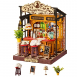 Rolife DIY miniatuurmaja komplekt Tipsy Cat Bar mininukumaja mudeli ehituskomplekt Puidust 3D puslem&auml;nguasjad LED-valgustusega kodu kaunistamiseks Kingitus t&auml;iskasvanutele lastele