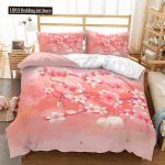 Kirsipuude &Otilde;ied Tekikott Komplekt Jaapani Kevad Romantiline Teema Roosa Lilleline Sakura King Suurus Lastele Naistele Pol&uuml;ester Voodipesu Komplekt EU single(135x200cm)