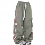 Kevad Suvi S&uuml;gis Y2K Cargop&uuml;ksid Naiste N&ouml;&ouml;riga Taskutega Laiad S&auml;&auml;red &Scaron;ikid Punk P&uuml;ksid Baggy Triibulised Spordi Sweatpants Parachute Jogger P&uuml;ksid M roheline