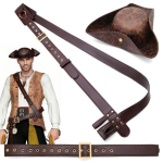 HX6F 3 tk reguleeritav piraadi bandoljeer v&ouml;&ouml;komplekt Kost&uuml;&uuml;mid Vintage m&uuml;ts ja aksessuaarid Cosplay kost&uuml;&uuml;mi kujundamiseks pruun