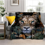 3D Art Tiger Prinditud Suurem&otilde;&otilde;tmeline Manta diivanvoodi kate Pehme ja karvane tekk Pleed Pehme soe flanell Visttekid Lehvikud Kingitus 150X220CM gray