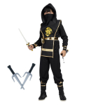 Halloweeni Ninja Kost&uuml;&uuml;m Lastele Ninja Kost&uuml;&uuml;m Must Luksuslik Ninja Kost&uuml;&uuml;m Poistele Lastele m&otilde;eldud noa ja kahvliga (10-12 aastat) S(4-5Y) black