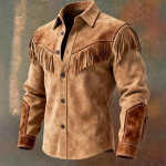 Cowboy T-s&auml;rgid meestele Moodne Vintage Suede Tutiga Jakk Pikkade Varrukatega N&ouml;&ouml;bid Vabaaja Peoriided Populaarsed Topid Mehele XL brown