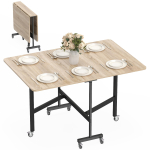 Mobiilne kokkupandav laud 6 rattaga ja piduritega, Kokkupandav k&ouml;&ouml;gi s&ouml;&ouml;gilaud v&auml;ikestesse ruumidesse, Tamm 120 x 80 x 73 cm