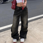 Madala v&ouml;&ouml;kohaga teksad naistele Goti Y2k stiilis lohvakad teksad Punk Uued teksad Laiad s&auml;&auml;red Denim p&uuml;ksid Kpop Vabaaja Lahtised Streetwear S black