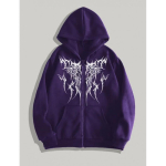 Y2K gooti punk graafilise pildiga kapuutsiga pusero paaridele - &Uuml;lisuur unisex pikkade varrukatega lukuga dressipluus mustas, veinipunases, hallis, lillas 4XL purpur