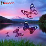 T&auml;is&uuml;mmargune puur Teemantv&auml;rvimiskomplektid liblikad j&auml;rv DIY ristpistes kodukaunistus 20*20 cm