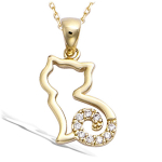 Les Tr&eacute;sors De Lily [N4049] - kullatud ripats  Cat Silhouette  valge kuld - 15x12 mm kuld