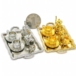 10 tk 1: 12 nukumaja m&ouml;&ouml;bel miniatuursed s&ouml;&ouml;gin&otilde;ud metallist teetassi taldrikukomplekt kuld