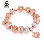 SCIONE naiste mood, meisterdage tsingisulamist suure auguga helmestega k&auml;ev&otilde;ru k&auml;ev&otilde;ru kett 17cm roosa kuldne v&auml;rv