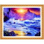 Mere&auml;&auml;rne teemanttikandid maastiku n&auml;put&ouml;&ouml; seinakunst, ristkivist pilt k&auml;sitsi valmistatud kingitus 20X30CM