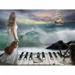 5D Teemantmaal Muusika Klaver Teemanttikandid Ristpistes Kodukaunistus K&auml;sitsi valmistatud kingitused Round 20x30cm