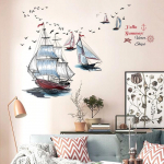 Moodne purjelaev Kajakas Maastikuga elutoa seinakleebised Magamistoa eemaldatav kunstkleebis, DIY plakat, ruumi kaunistamine 1pc